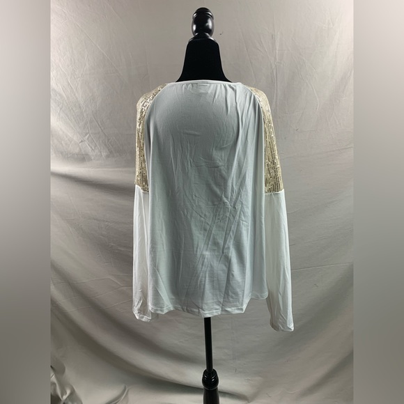 White/Gold Sequin-Embellished Raglan Sleeve Tee - Picture 8 of 8